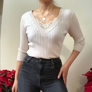 August Silk Lace Ribbed Sweater